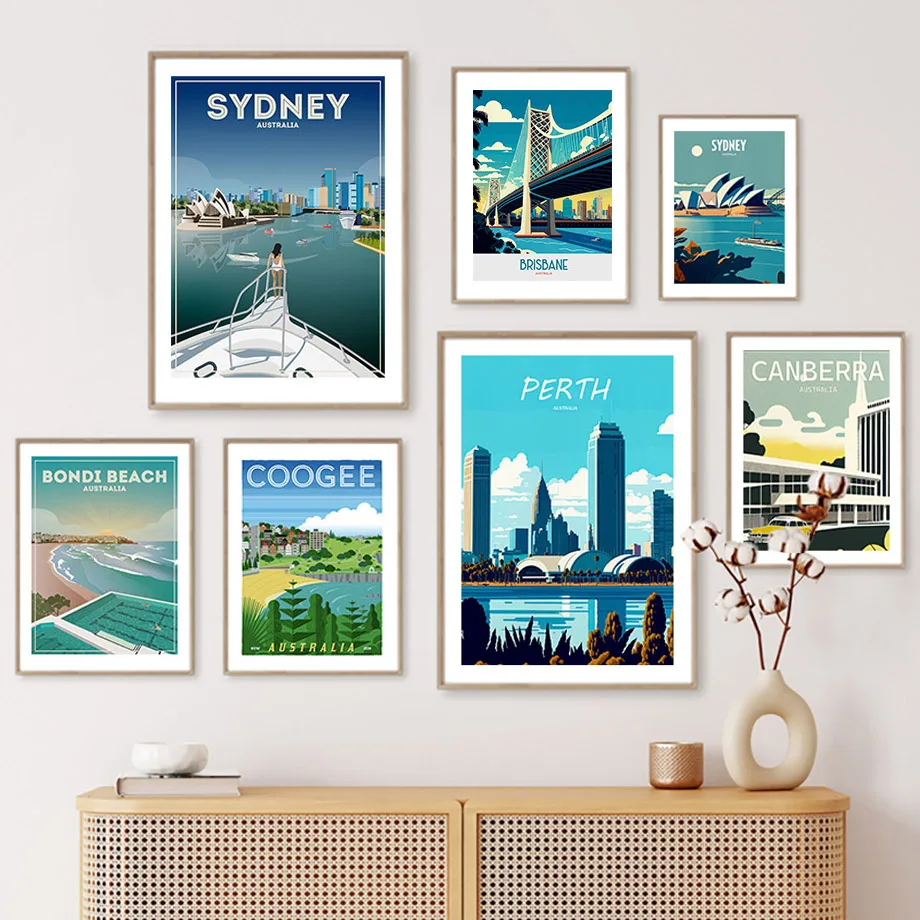 Australian City Sydney Melbourne Coogee Perth Wall Art Canvas Painting Nordic Posters And Prints