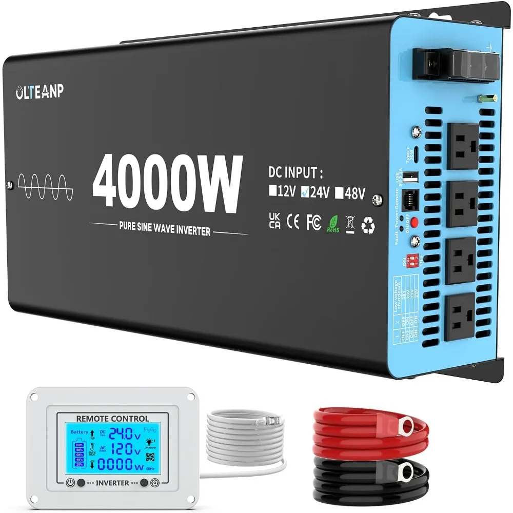 New 24V 4000 Watts Pure Sine Wave Inverter, 24V DC to 110V AC Power Inverter with 4 AC Outlets, USB Port, Type-C Port for Truck 2