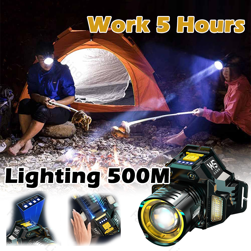 USB Rechargeable Headlamp Super Bright Headlight Motion Sensor 3 Lighting Modes Zoomable Head Lights Forehead Lamp