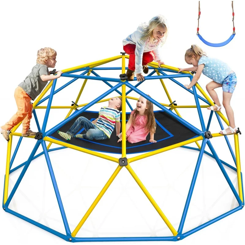 

Hapfan Jungle Gym, 10ft Climbing Dome with Hammock and Swing, Outdoor Play Equipment with Monkey Bars for Kids 3-12, Supports 80
