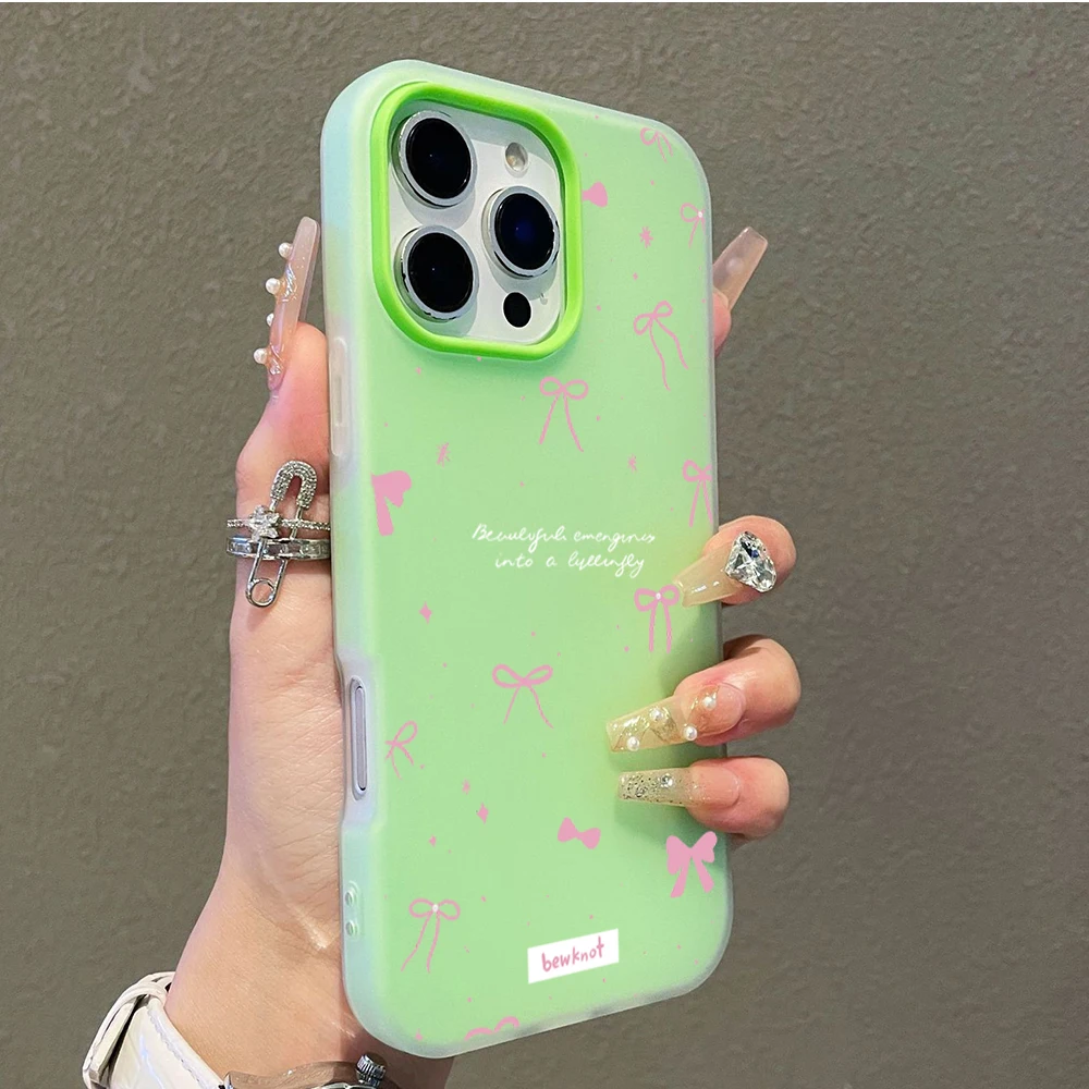 Chic Pink Bow Aesthetic Matte Shockproof Phone Case Cover