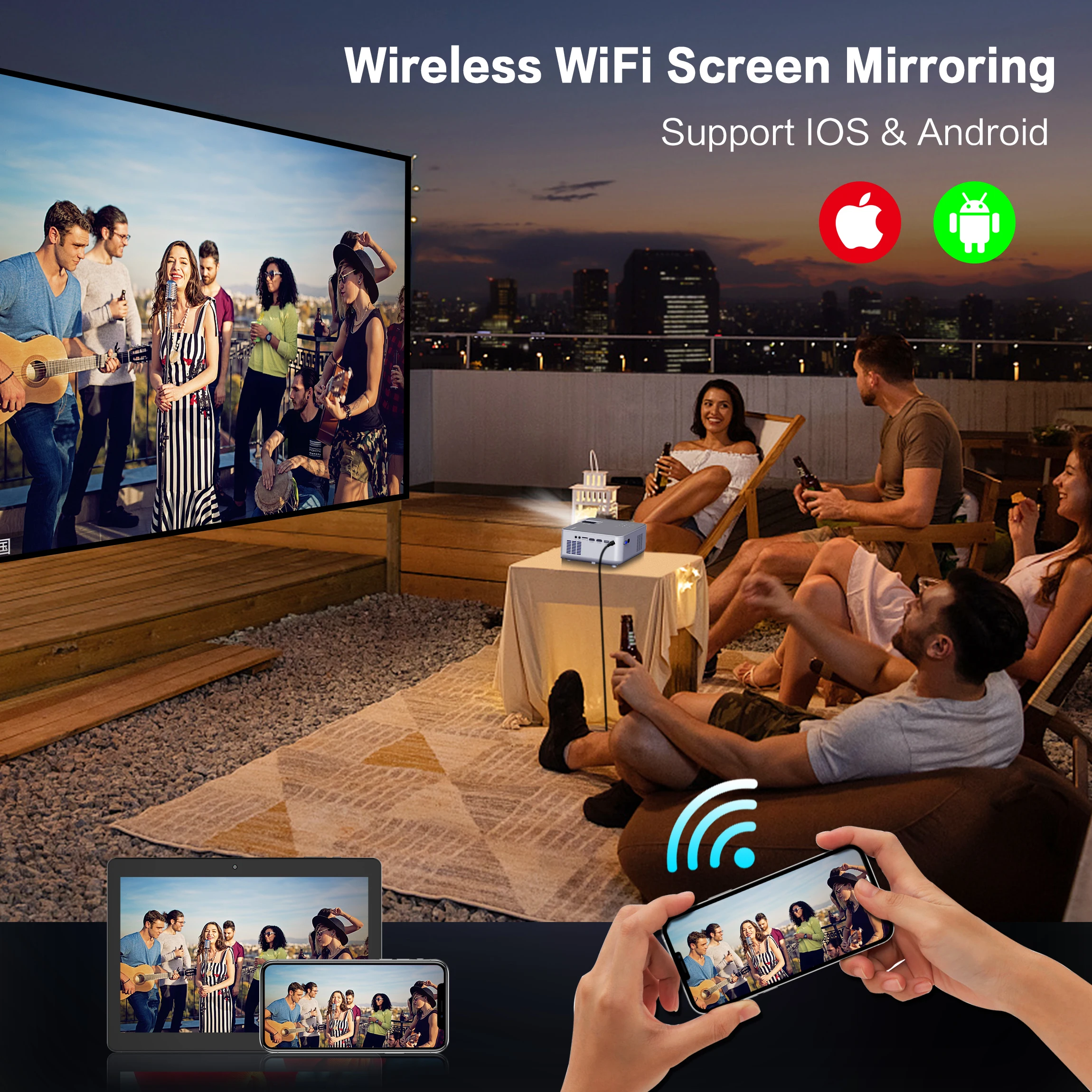 FANGOR 23000LM 4K Projector Smart WiFi BT UHD Native 1080P HIFI Home Theater Beamer Support with HDMI USB iOS & Android System