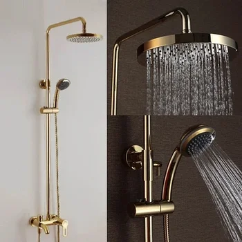 ชุดฝักบัวเรนชาวเวอร์ทองเหลืองสีโรสโกลด์หรูหรา แบบก้านโยกเดี่ยว สำหรับอ่างอาบน้ำ ติดผนัง 1