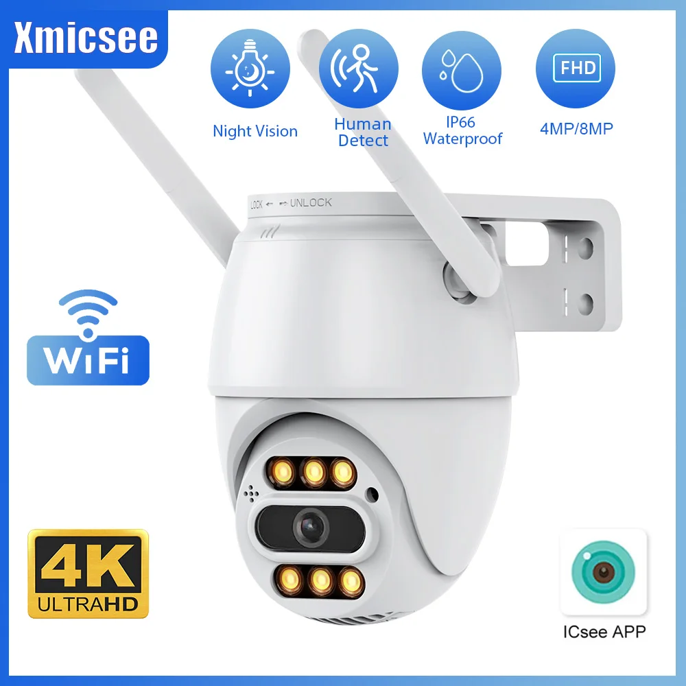 

8MP 4MP PTZ IP Camera Outdoor Wireless Dome WIFI Surveillance Camera AI Humanoid Detection CCTV Security Camera IP66 ICsee HD IR