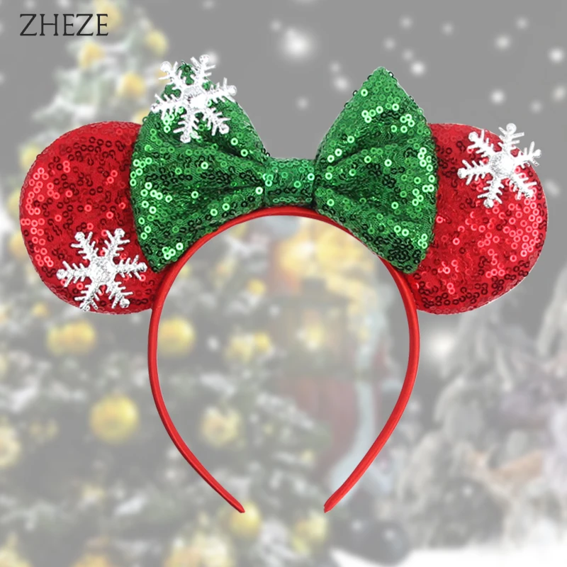 Christmas Mouse Ears Headband Snowflake Sequin Bow Hairband For Girls Women Party DIY Hair Accessories Festival Gift Boutique outdoor moving led snowflake laser lights christmas white snowstorm landscape light holiday xmas party snowfall projector lamp