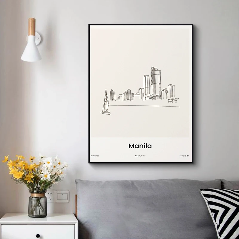 Washington D.C. Singapore Minimalist Line Draw Travel City Map Poster Canvas Painting Wall Art Picture for Room Office Decor