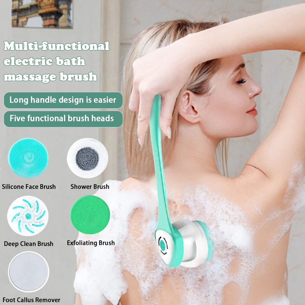 

Electric Bath Shower Brush Handheld Massage Body Brush Back Clean Long Handle Spa Exfoliation Clean Scrub Bath Brushes