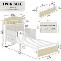 Twin Bed Frame with Guardrail & Bedside Caddy,Multifunctional Headboard with Charging Station,Metal Platform Bed, White 2