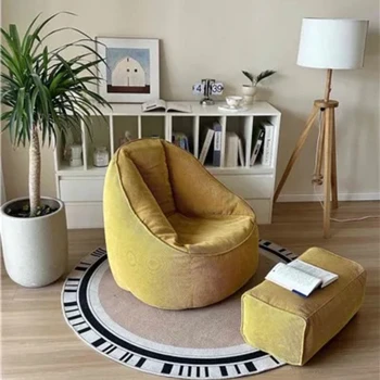 Lazy Corduroy Bean Bag Sofa Upscale Single Soft and Comfortable Balcony Sofa Chair with Footrest Padding Included