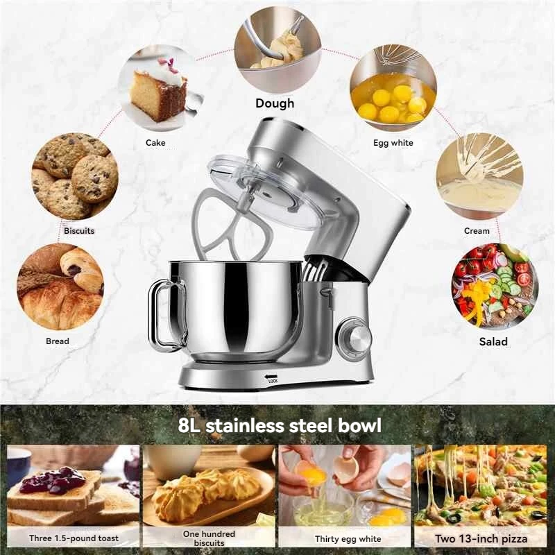 1500W Stand Mixer Professional Kitchen Food Blender Cream Whisk Cake Dough Mixers With Bowl Metal Gear Chef Machine