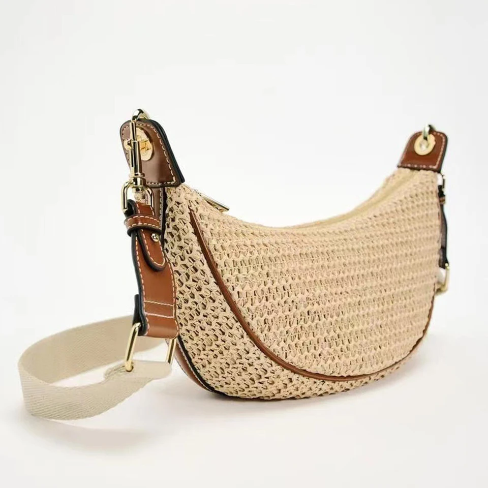 Jeesblsy Borsa a Tracolla in Paglia Intrecciata, Borsa da Spiaggia