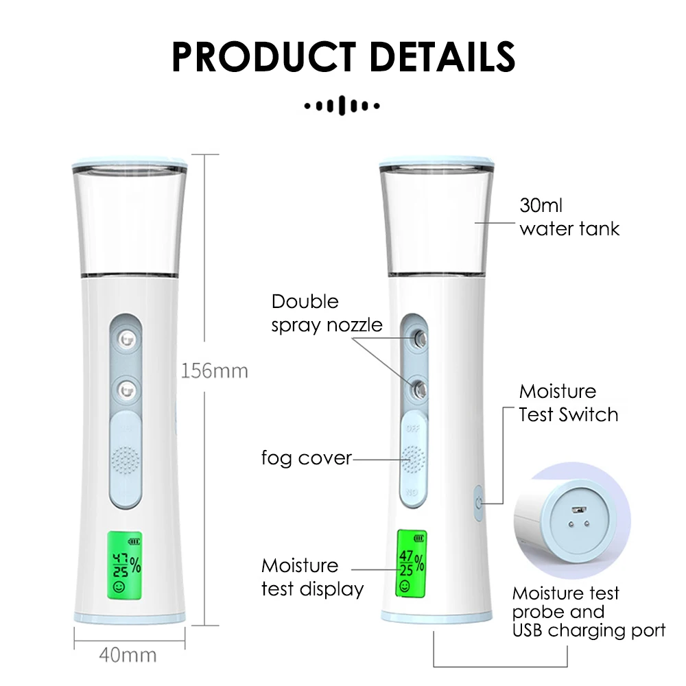 Double Spray-head Nano Mist Sprayer Protable Mini Facial Steamer 30ml Humidifier Face Hydrating Moisturizing Skin Tester Machine