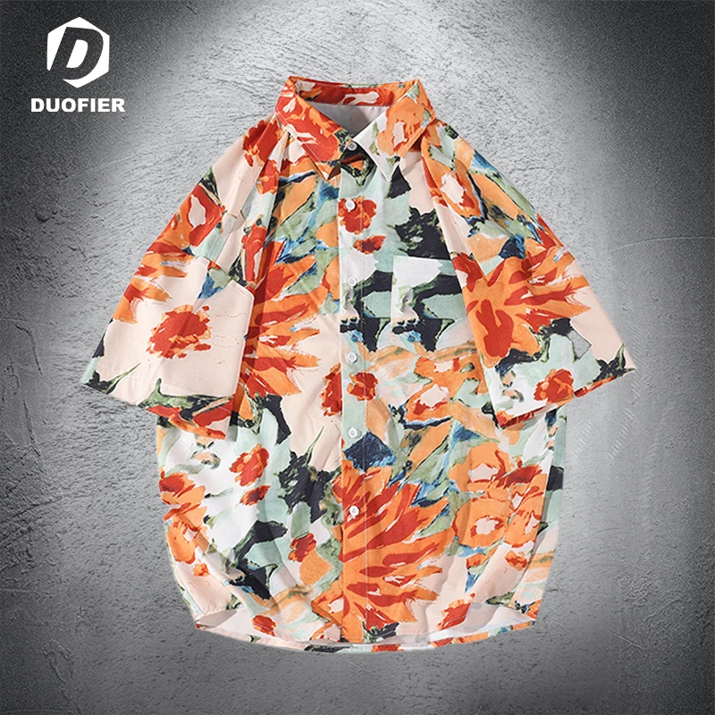 

2023 Mens Hawaiian Set Summer Shirt and Shorts Casual 2PC Set Male Beach Short Sleeve Set Breathable Outfit Set Floral Print