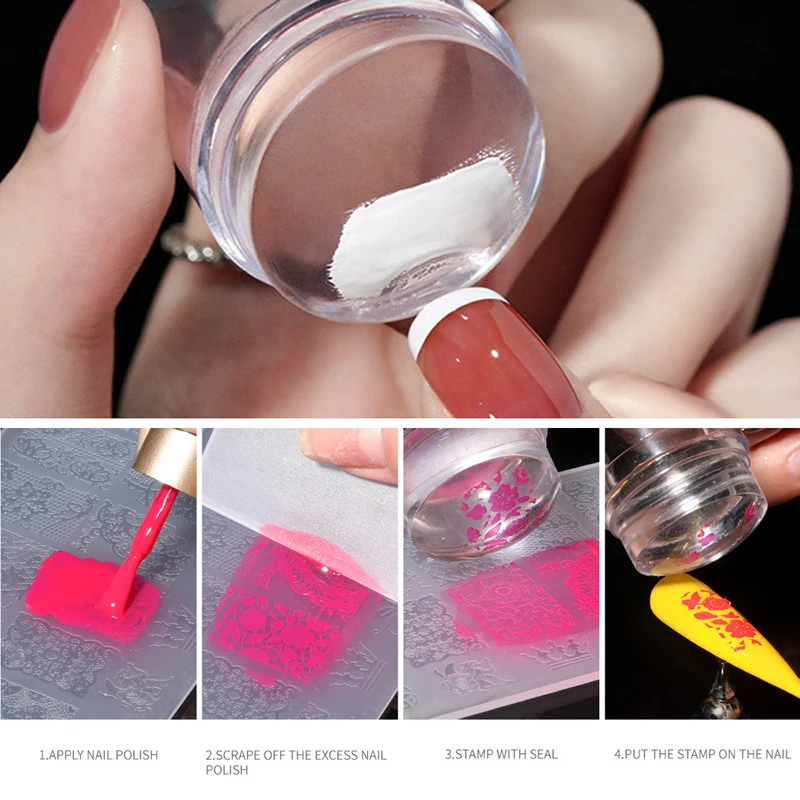 Set di Piastre per Stamping Unghie in Silicone Trasparente, Scraper e Stampino per Nail Art, Accessori per Manicure con Design Marshmallow - immagine 5