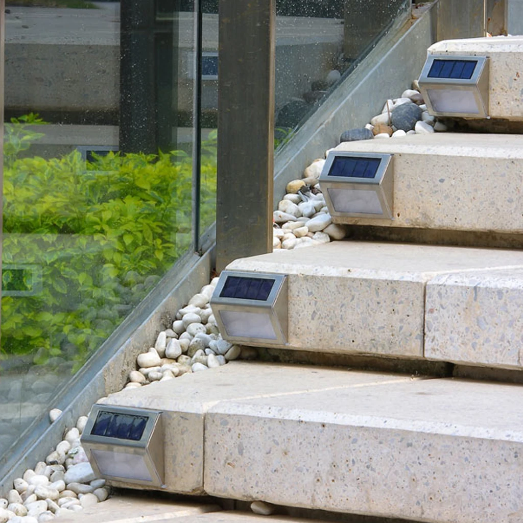 

4pcs Stainless Steel Sensor Sunlight LED Solar Lights Outdoor Garden Decoration Waterproof Stair Courtyard Pathway Lamps