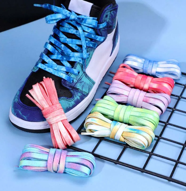 

1 Pair Tie-dye Creative Colorful Flat Shoelaces for Board Shoes Canvas Shoes Small White Shoes Aj1 Air Force One Sports Sneakers