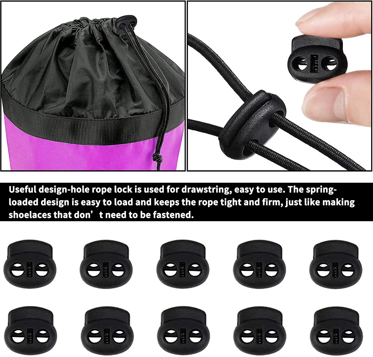 Professional DIY plastic spring fastener 20/80pcs rope lock button stop button fastener slider shoelace clothing backpack detachable stopper,cord lock stopper,cord stopper,cord lock,cord end lock