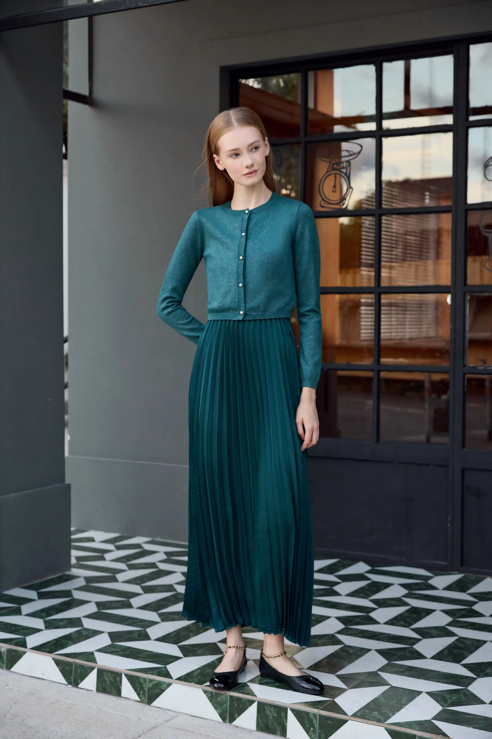 Elegant Womens Shine Cardigan  Pleated Slip Dress - Autumn Winter 2026 Collection