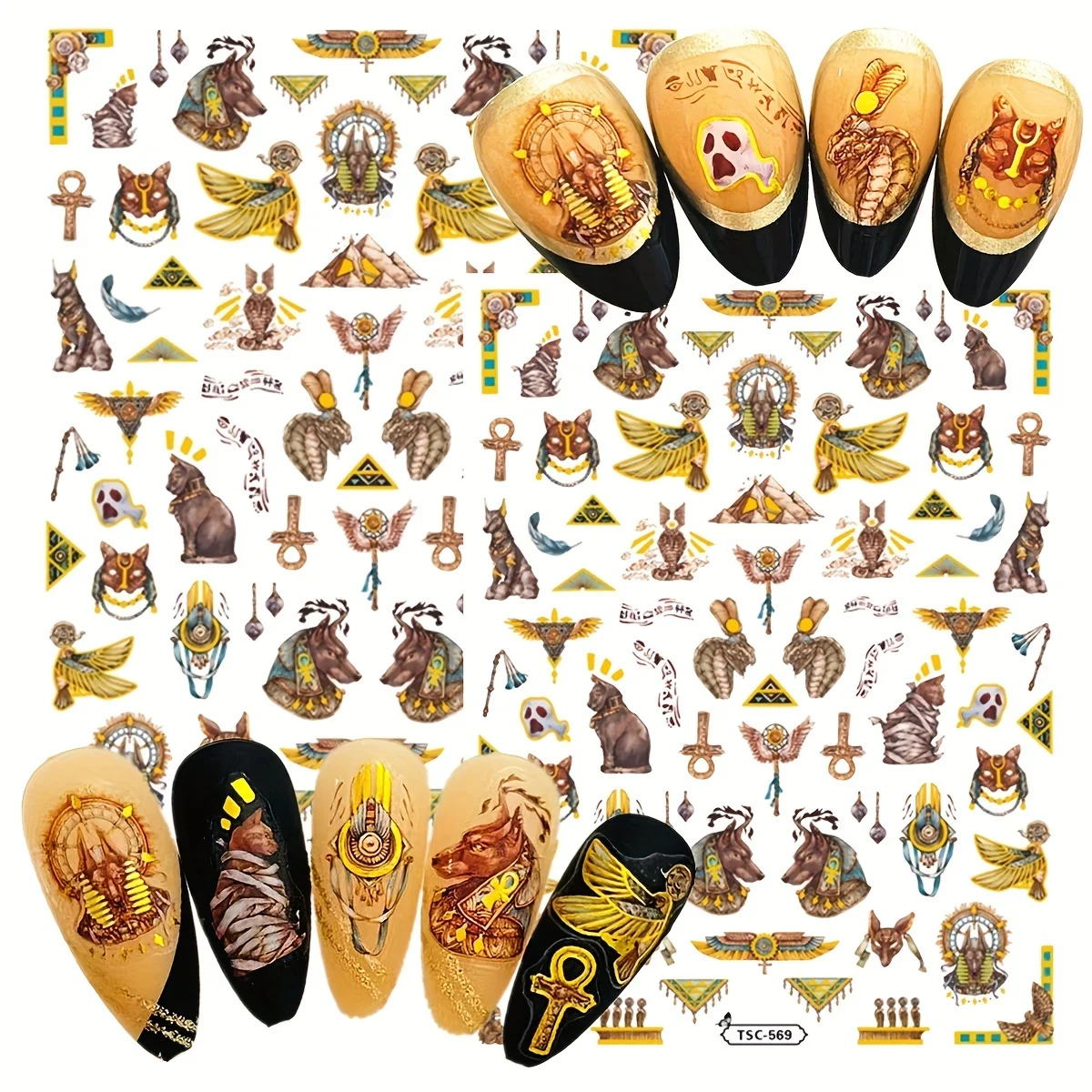 Ancient Egyptian Culture Cat Alphabet 3d Nail Art Sticker Nail Deco Slider TSC-178