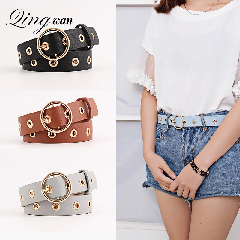 

Kpop Simple Casual Buttoned Belt for Women Fashion Round Buckle Wide PU Leather Jeans Skirt Waist Belt Female