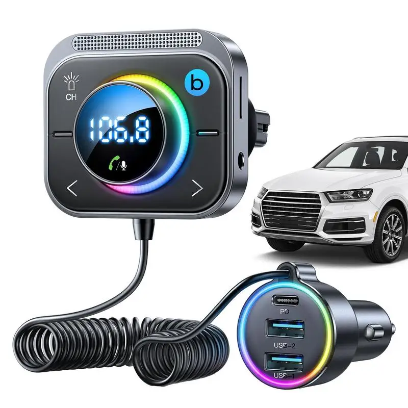 

Car Radio Bluetooths 5.3FM/AUX Blue tooths Car Adapter Car Charger Bass Boost 3 Ports PD&QC 3.0 FM Car Transmitter