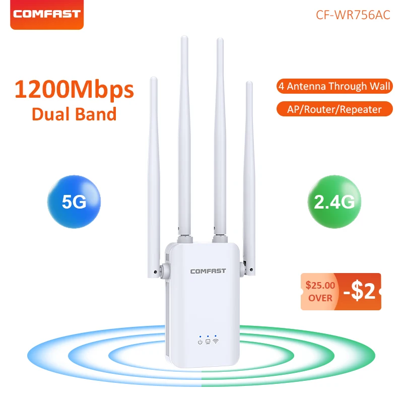 Extensor de Sinal de Longo Alcance sem Fio Amplificador Poderoso Wi-fi Booster Repetidor Roteador 1200mbps 2.4g 5.8g 802.11ac