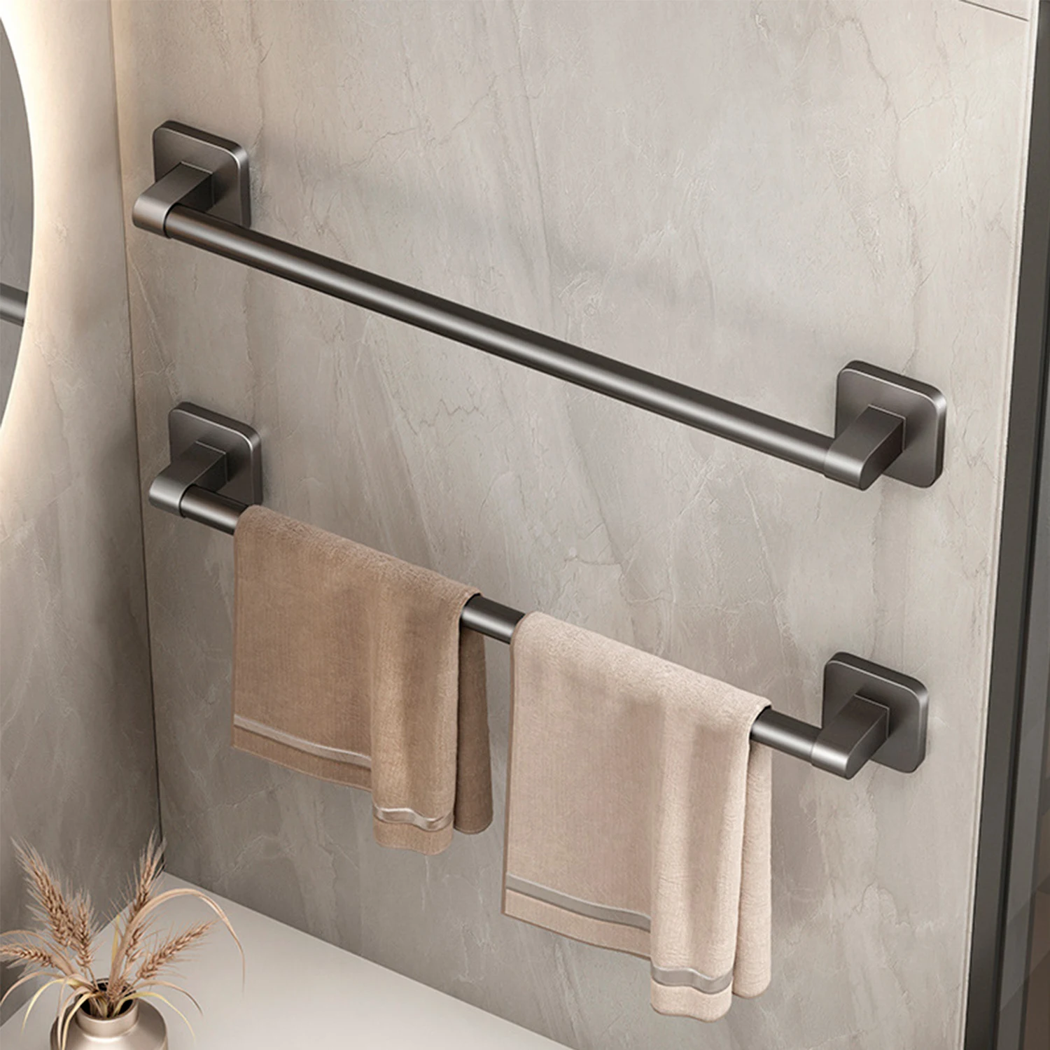 Towel Holder Self-adhesive Double Layer Bathroom Towel Rack No Drilling Bar Kitchen Storage Rack Bathroom Organizer