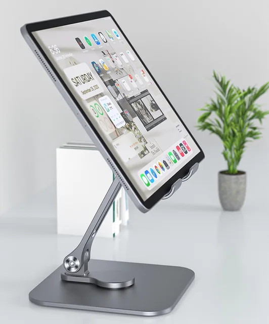 Suporte para tablet SZGuanYep 360° giratório ajustável de alumínio portátil  dobrável desktop tablet/Suporte para celular compatível com iPad Pro 12.9,  iPad Air Mini 6 5 4 3 2 (Cinza)