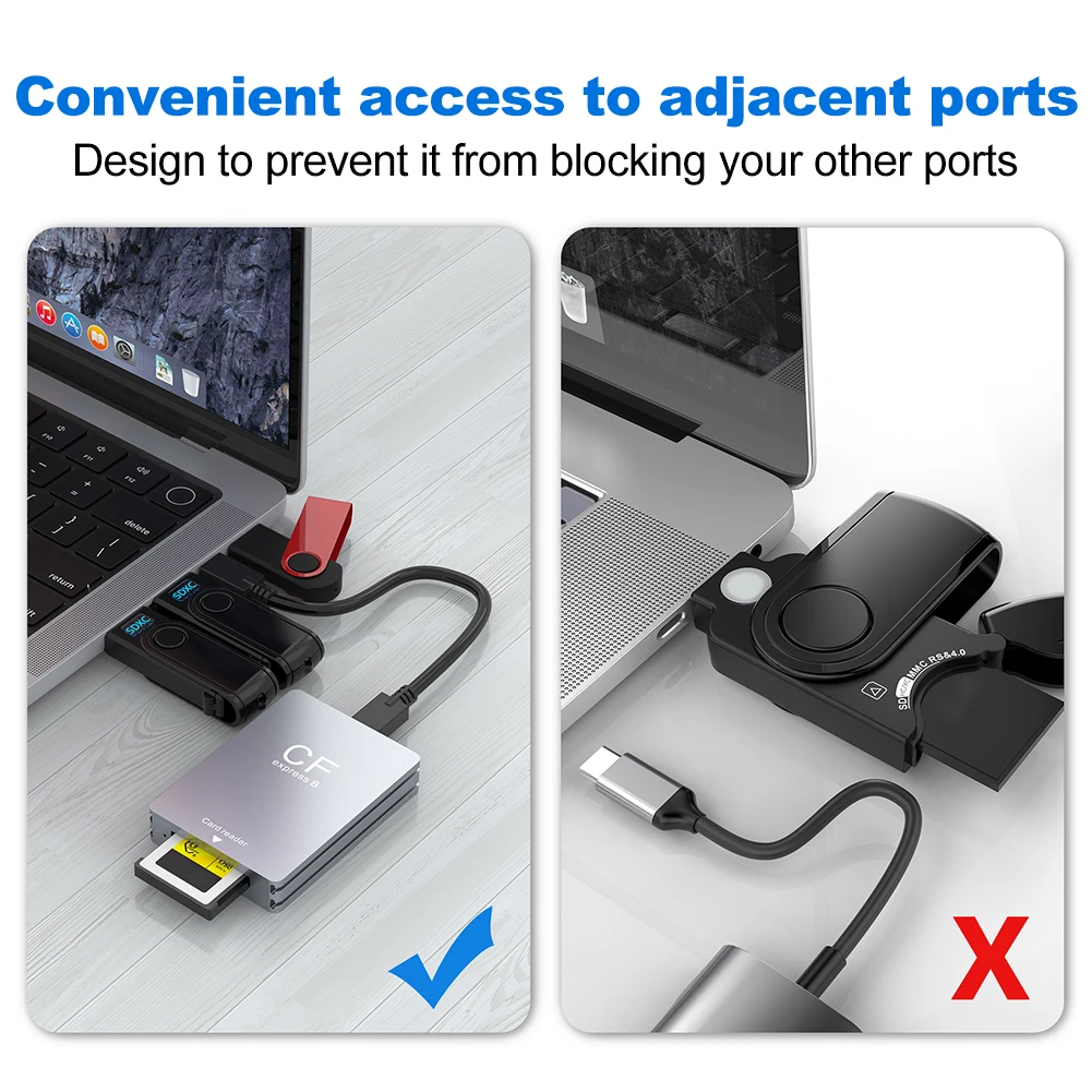USB C/USB C/A 케이블이 포함된 CFexpress 타입 B 카드 리더기 CFexpress 리더기는 SLR용 안드로이드/Windows/OS를 지원합니다.