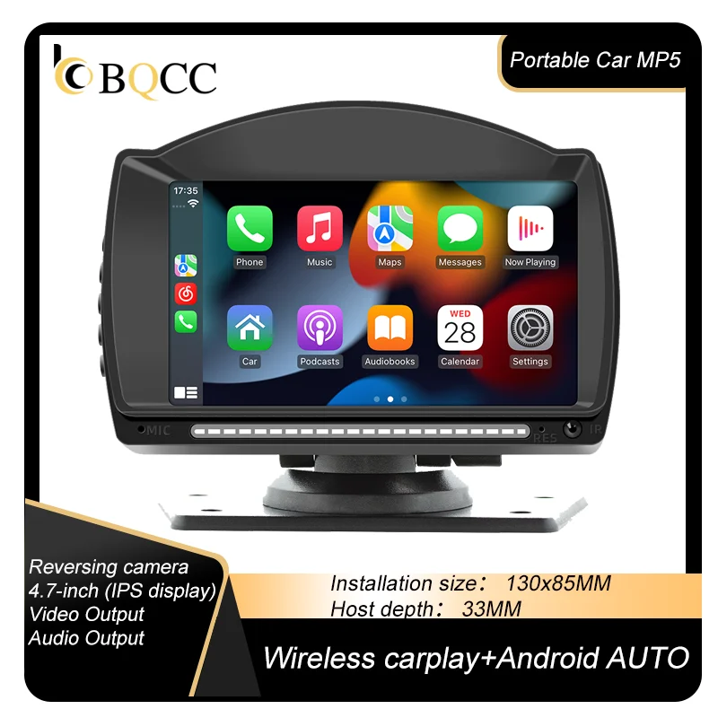 4.7 inch MP5 HD Screen Portable Car Radio Wireless Carply Android AUTO Mirrorlink Dual USB Multimedia Smart BT Car Player BQCC