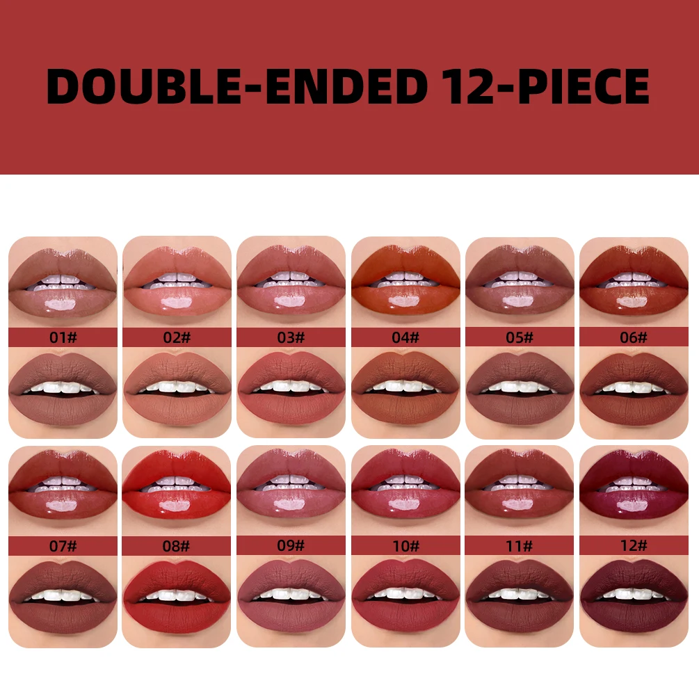 2 In 1 Matte Liquid Lipstick And Mirror Lipgloss Cosmetic Waterproof Lip Glaze Double Head Long-lasting Lip Tint Makeup lip gloss lip makeup lip glaze lip tint