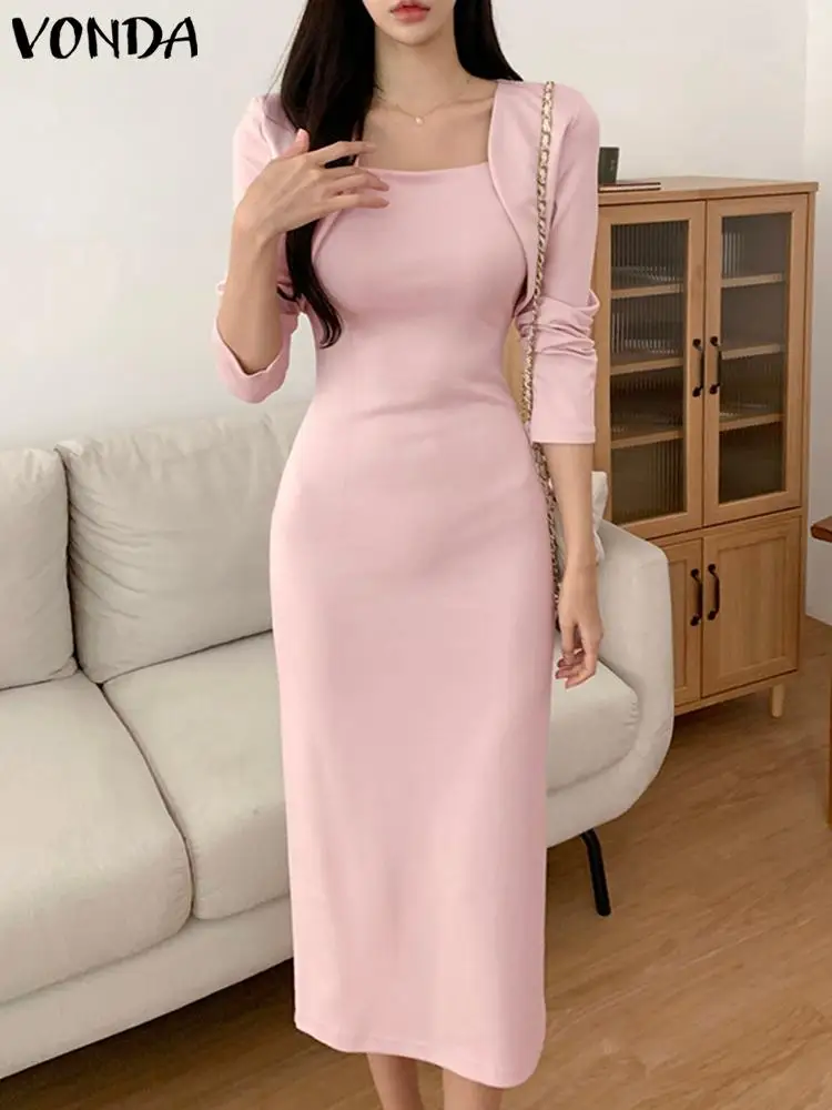 

Fashion Women Dresses For Summer 2023 Casual Square Neck Long Sleeve Solid Color Dress Feminina Solid Color Party Sundress Baggy