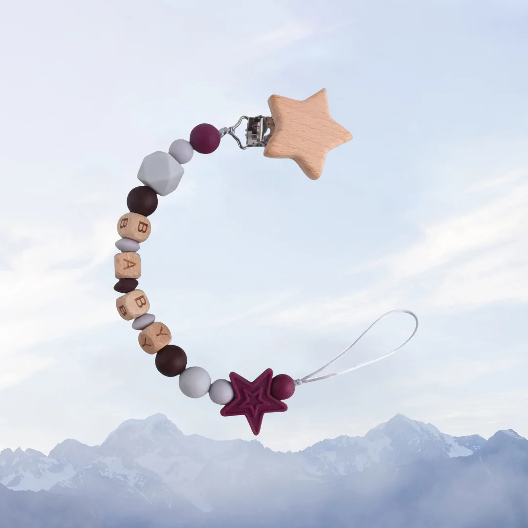 Baby Custom Name Silicone Beads Star Pacifier Clips Safe Teething Chains Teether Eco-friendly Dummy Beech Clips Holder