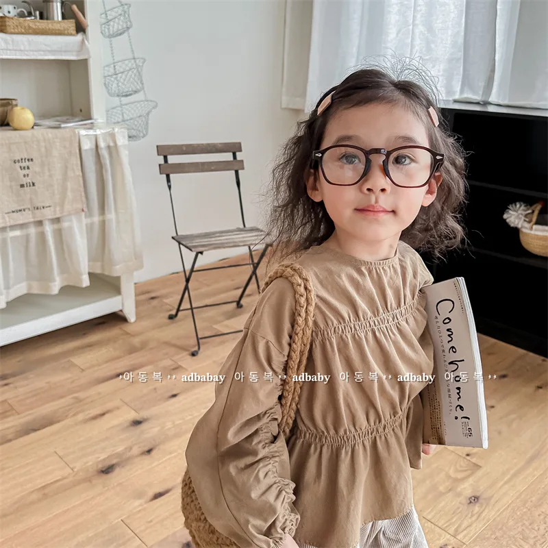 Autumn Korean Style Children Casual Shirts Bat Sleeve Baby Girls Solid Color Loose Blouses kids shirts