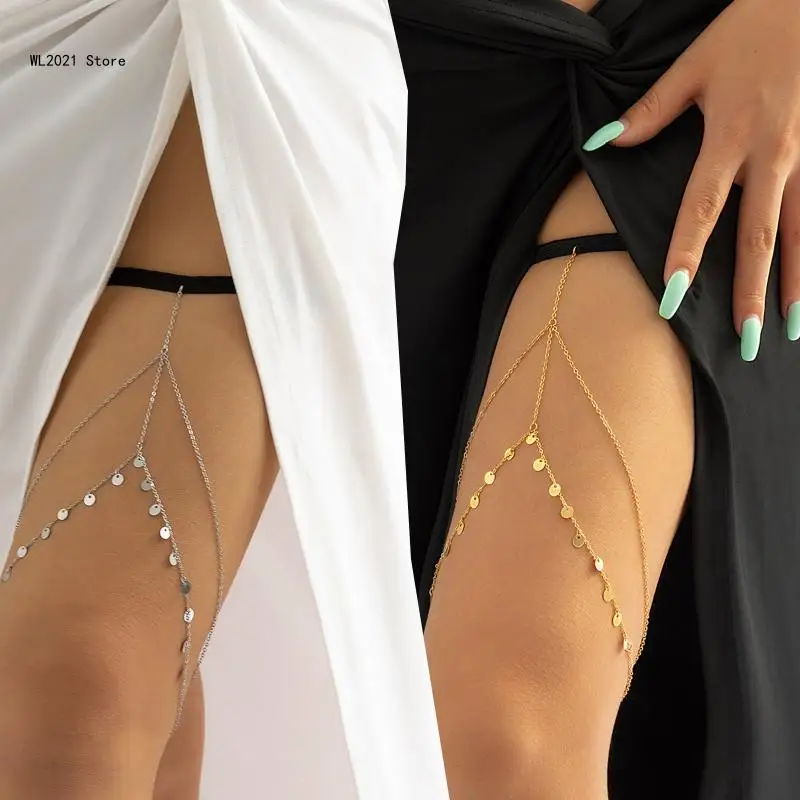 

Delicate Round Alloy Sequins Tassel Leg Chain Women Goth Thigh Chain Punk Nightclub Jewelry Cosplay Beach Party Jewelry