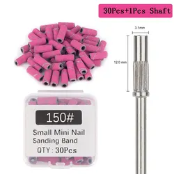 Mini Nail Sanding Bands and Drill Bit Set - 30 Pieces for Precision Nail Care and Gel Removal (Rose 150 grit set)