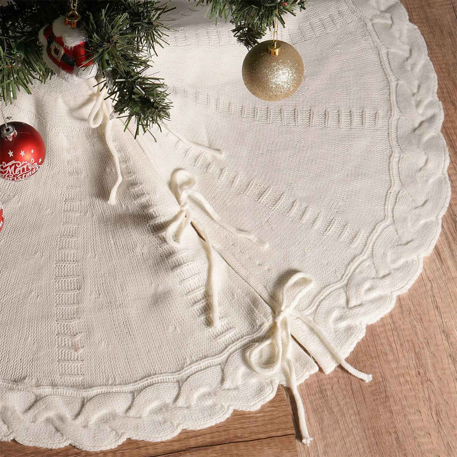 62cm Christmas Tree Skirt Cable Knit Crafts Tree Surround Base Set Solid Color Indoor Carpet Mat Ornament Holiday Party Decor christmas tree skirt