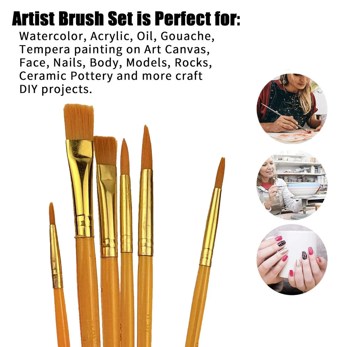 6개입 아티스트 페인트 브러쉬 세트 아크릴, 유화, 수채화, 아크릴 페인팅, 바디, 얼굴, 돌, 캔버스용