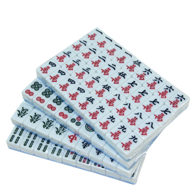 Household Mahjong Hand Rubbing 24mm Green Blue Pink Rose Red Crystal Jade Adult Mahjong Card 144 Cartoon Cards