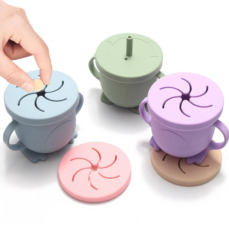 BPA Free Kids Silicone Food Storage Box Solid Color Baby Snack Cup Portable Children Snacks Container With Lid silicone cups