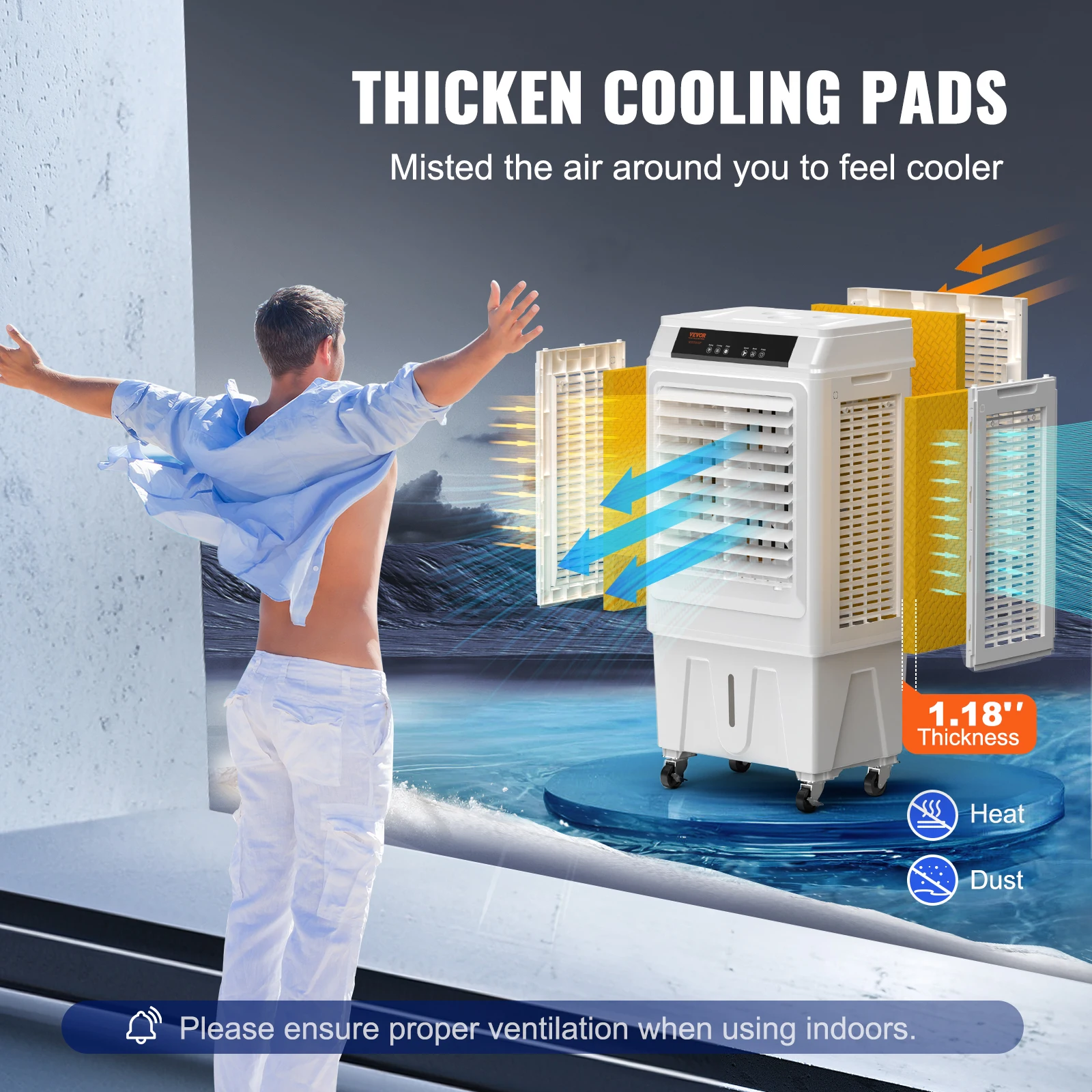 Portable Evaporative Air Cooler with Oscillation and Timer
