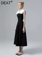 فستان سهرة نسائي بدون أكمام ، خطوط براقة ، ألوان متباينة ، ياقة ، خصر ، أنيق ، موضة جديدة ، ربيع ، أو ، 13DB3318 1