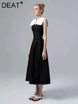 فستان سهرة نسائي بدون أكمام ، خطوط براقة ، ألوان متباينة ، ياقة ، خصر ، أنيق ، موضة جديدة ، ربيع ، أو ، 13DB3318 1