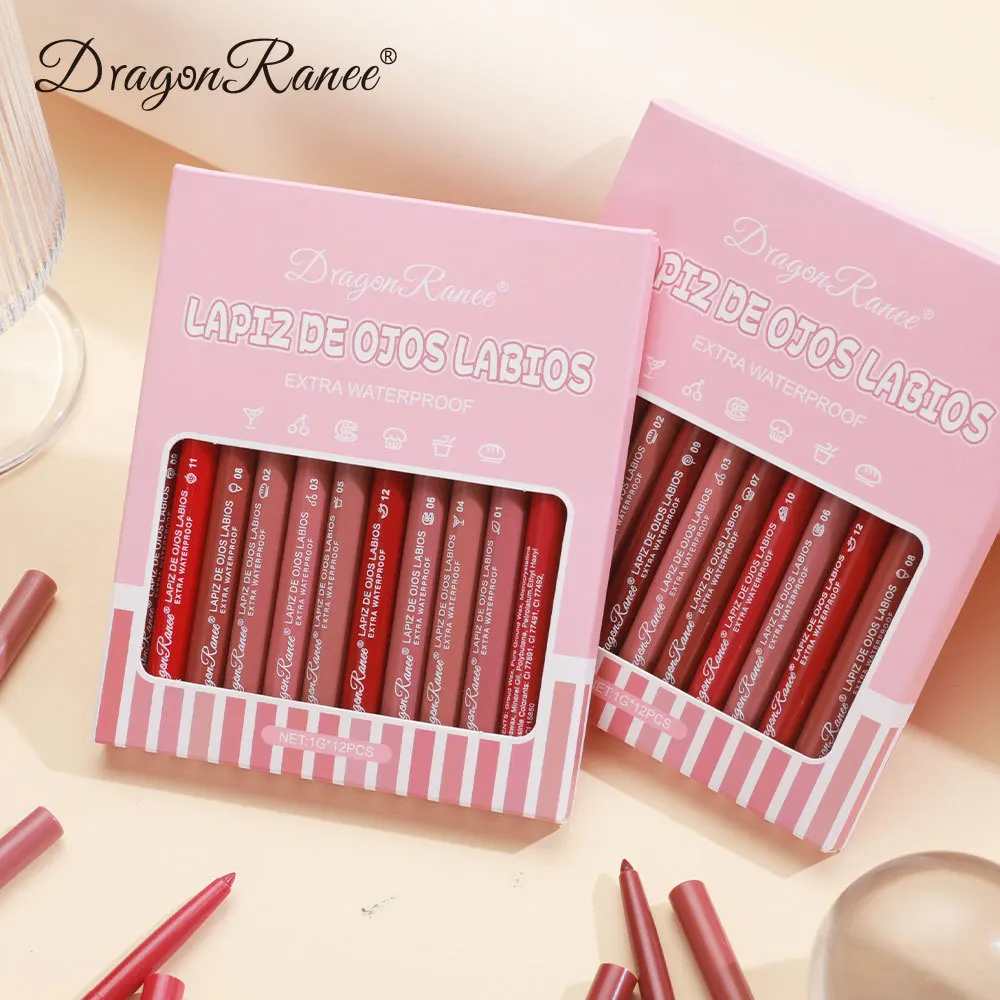 Lip liner Non-fading lip liner matte lip crayon bean paste color 12-color set long-lasting smudge-proof waterproof pencil velvet