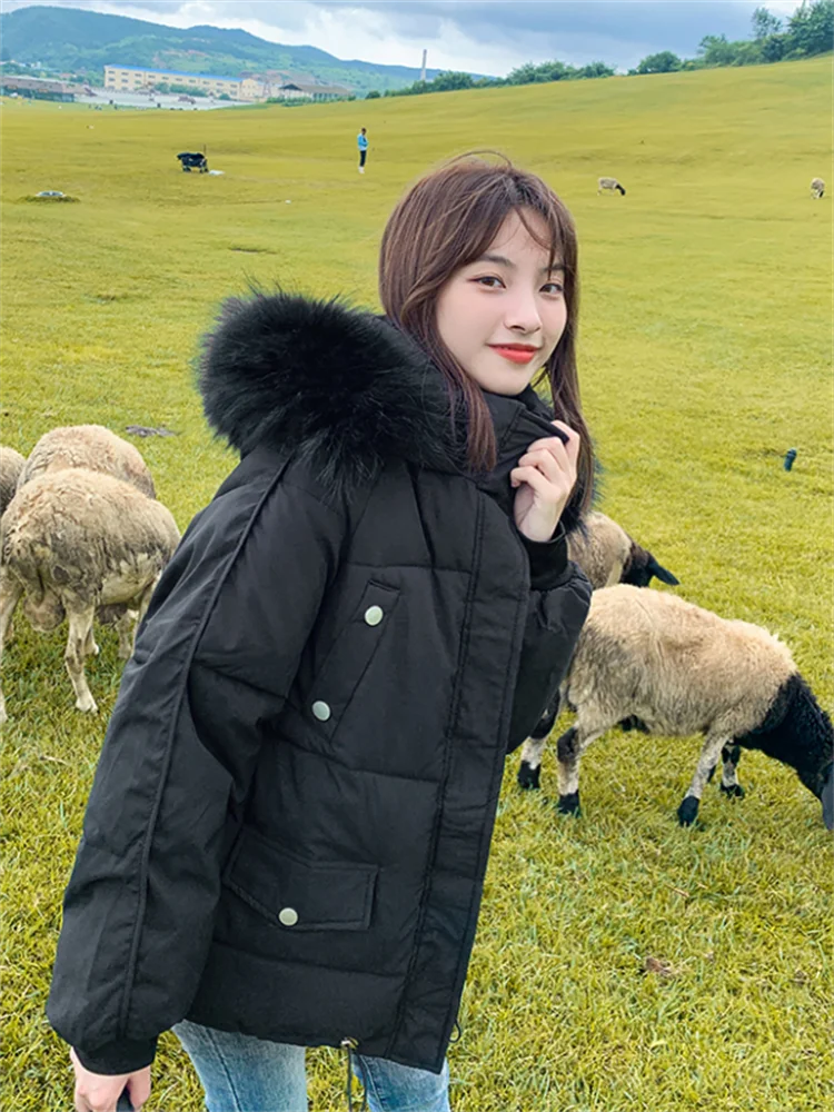 

2023 New Black Hooded Down Jacket Women Coat Solid Fashion American Streetwear Y2K Style Duck Down Feather Female Winter Outwear