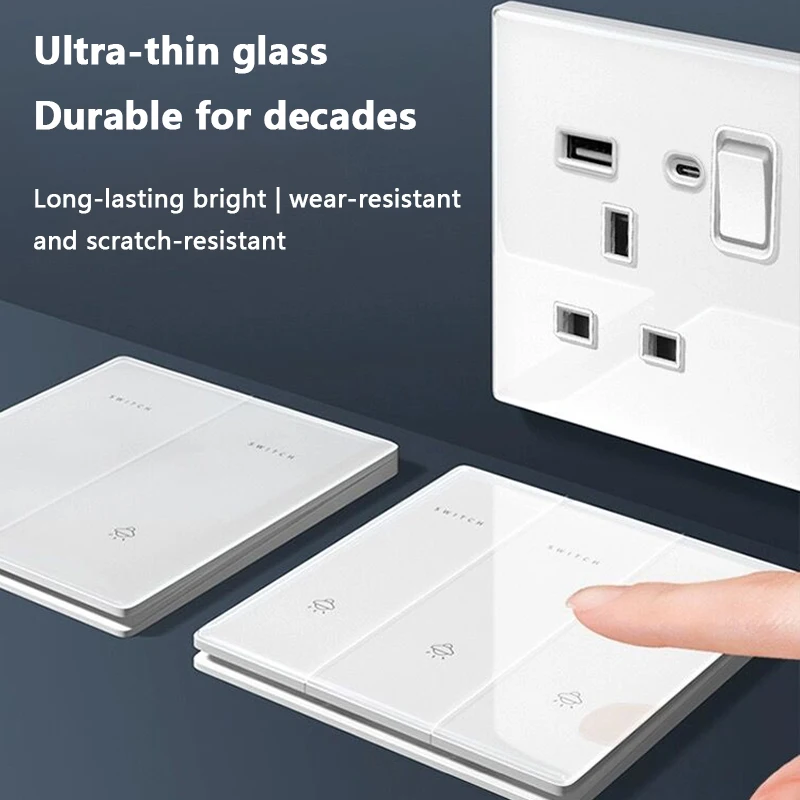 Interruptor de Parede para Iluminação em Vidro Branco Ultrafino Parede 18w tipo c Carregamento Rápido Tomada Usb Potência 4gang Quadrilha 220v