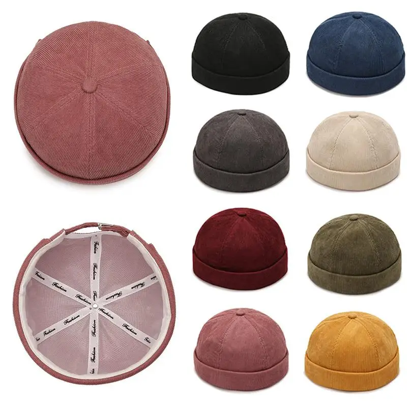Retro Dome Beanie Hat For Men And Women Brimless Hats Skullcap Docker Adjustable Solid Color Novelty Cotton Caps Men Bonnet 4