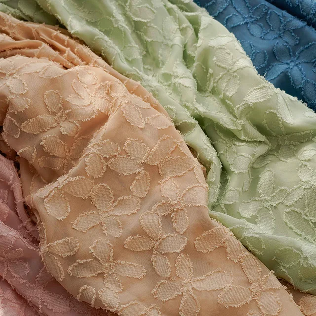 

New Four-leaf Clover Jacquard Cut Flower Chiffon Fabric Fashion Shirt Dress Clothing Fabric DIY Handmad Accessories by the meter