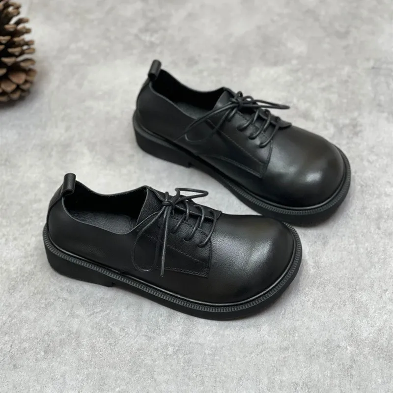 Vintage leather single shoes Cowhide soft big toe big toe shoes