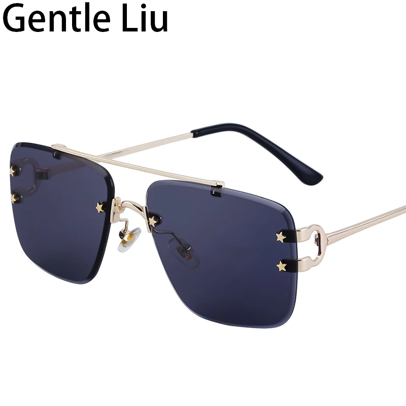 

Oversized Square Rimless Sunglasses Men Women 2024 Luxury Brand Star Punk Sun Glasses for Male Frameless Eyewear Big Frame Shade